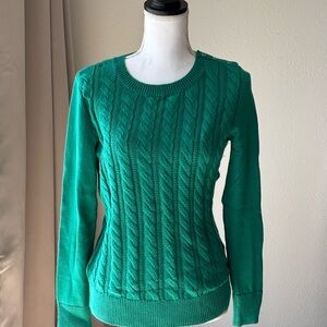 Talbots Green Cable Knit Crewneck  Sweater Size M